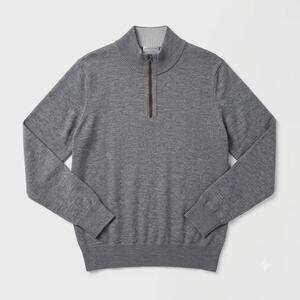 Jack Stone Thomas Dean Extra Fine Merino Wool 1/4 Zip Sweater Gray Mens Large